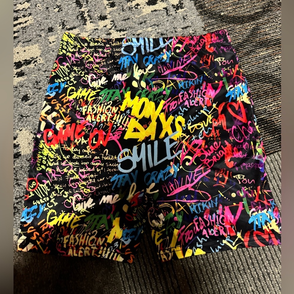Women’s colorful graffiti biker shorts